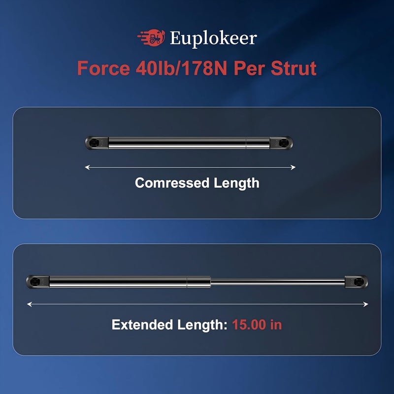 Euplokeer Qty (2) GSNI-5150-40 SL13-40 15in 40lb/178N Universal Gas Strut Shock with Mounting Bracket for Boat Seat Engine Hatch Lid Cover, ML33-40 Lift Support for RV Camper Shell Storage Door - Image 2